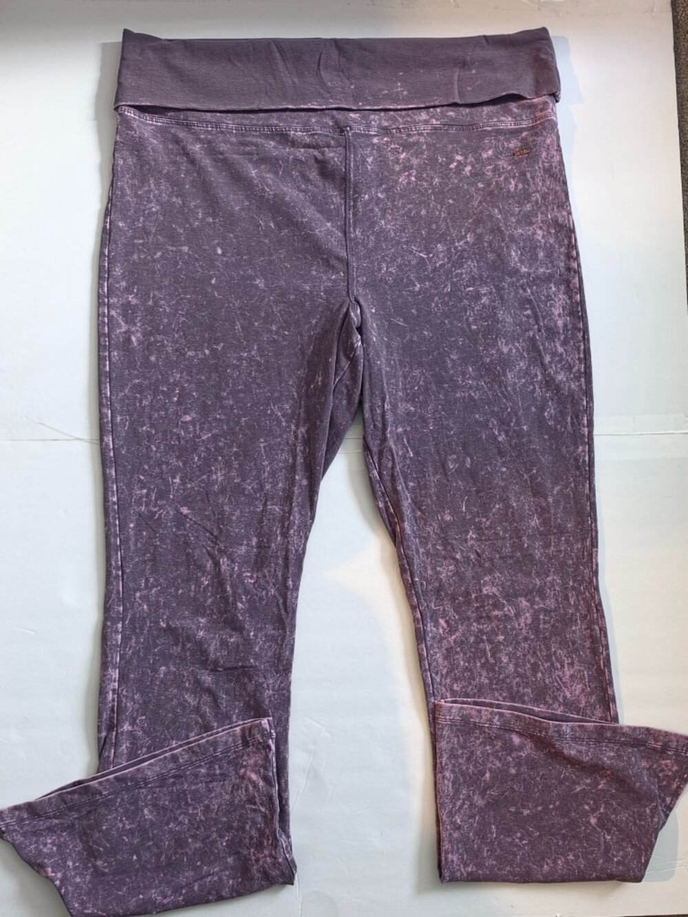 PINK Victoria’s Secret Purple Acid Wash Foldover Flare Leggings Split Hem XXL